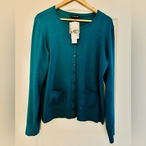 Long Tall Sally Crew Neck Pocket Teal Cardigan